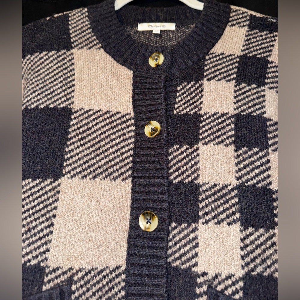Madewell Plaid-Mix Colburne Cardigan Sweater in Coziest Yarn 
Heather Shadow XS - Picture 8 of 13
